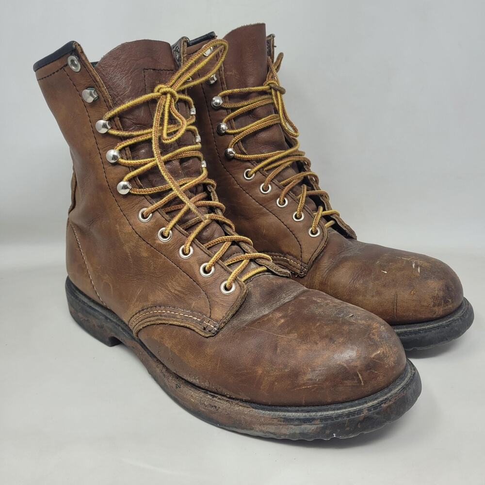 Vintage Red Wing Shoes Boots 10D Brown Leather Steel Toe Work Supersole USA 2233
